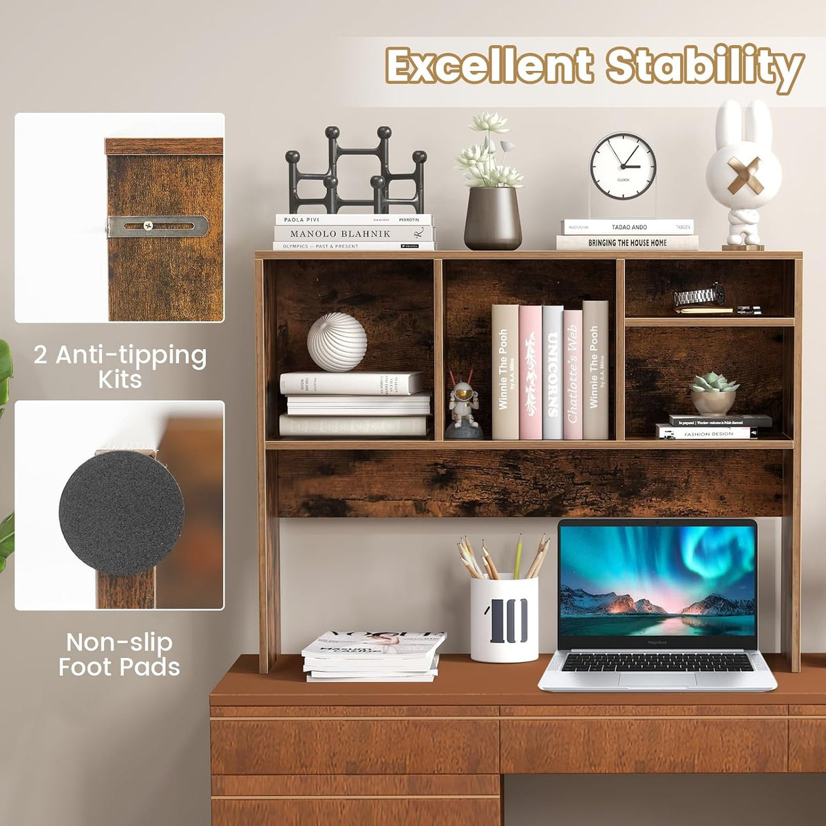 GOFLAME 4 Cubes Desktop Bookshelf, 37” Tabletop Wood Desk Shelf for Computer ...