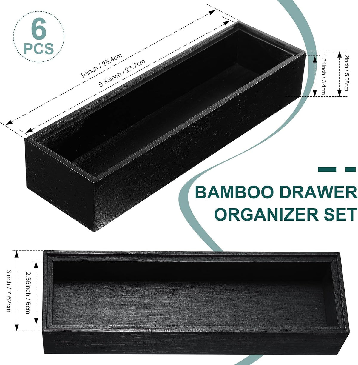 Uiifan Bamboo Drawer Organizer Black 10 x 3 x 2'' Stackable for Kitchen