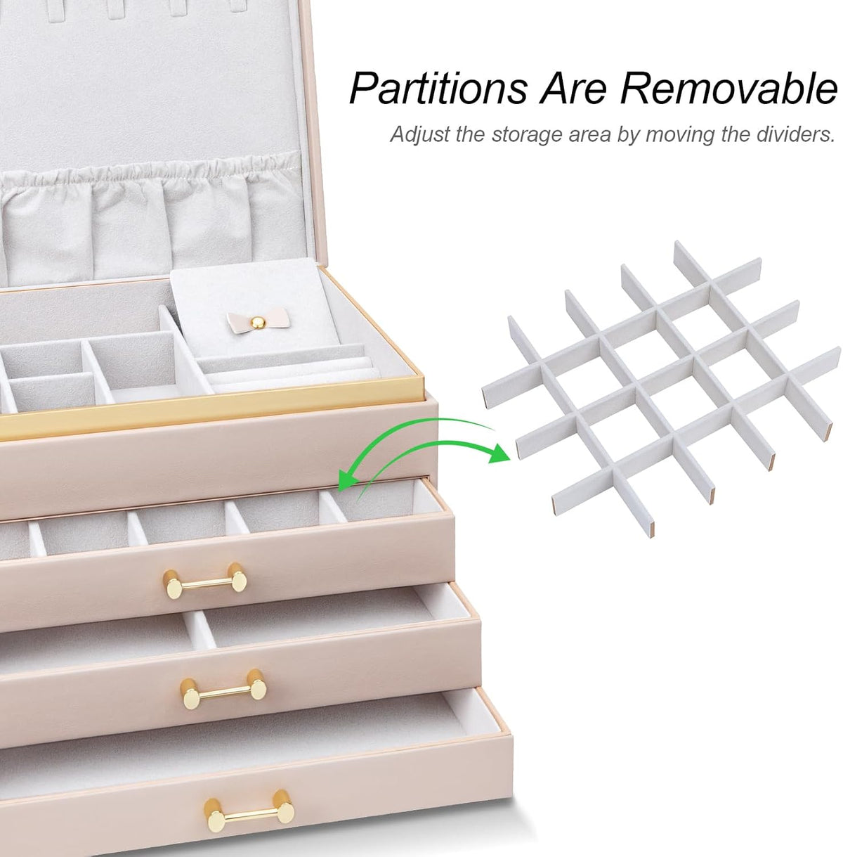 Large Jewelry Box, 4-Layer Leather Organizer, Apricot
