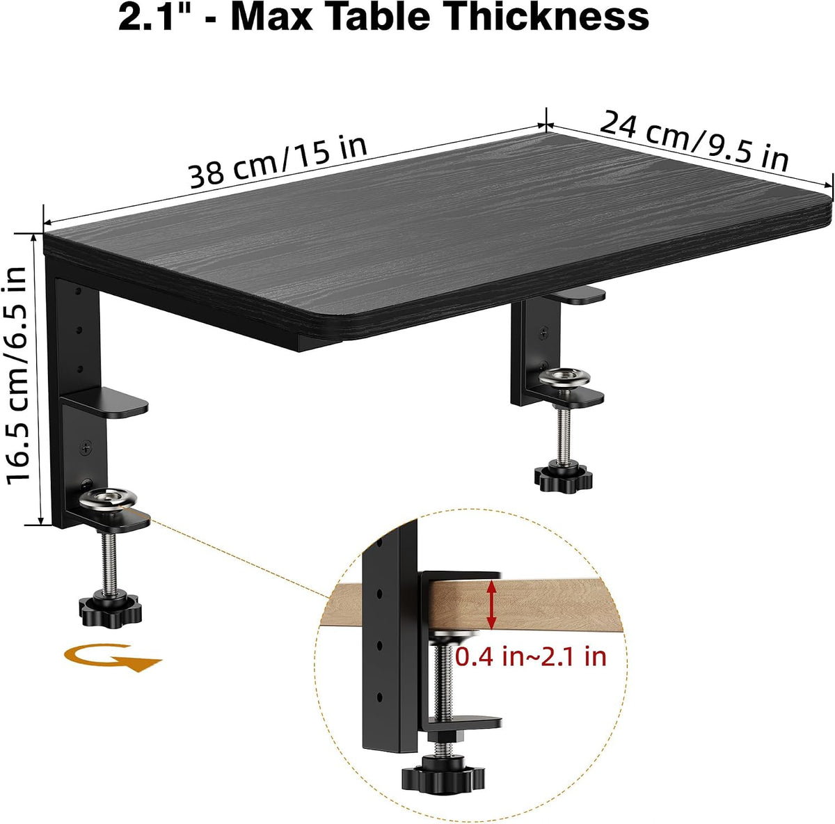 Desk Extender, 15-inch Clamp-On Desk Shelf, Height-Adjustable Desktop Shelf O...