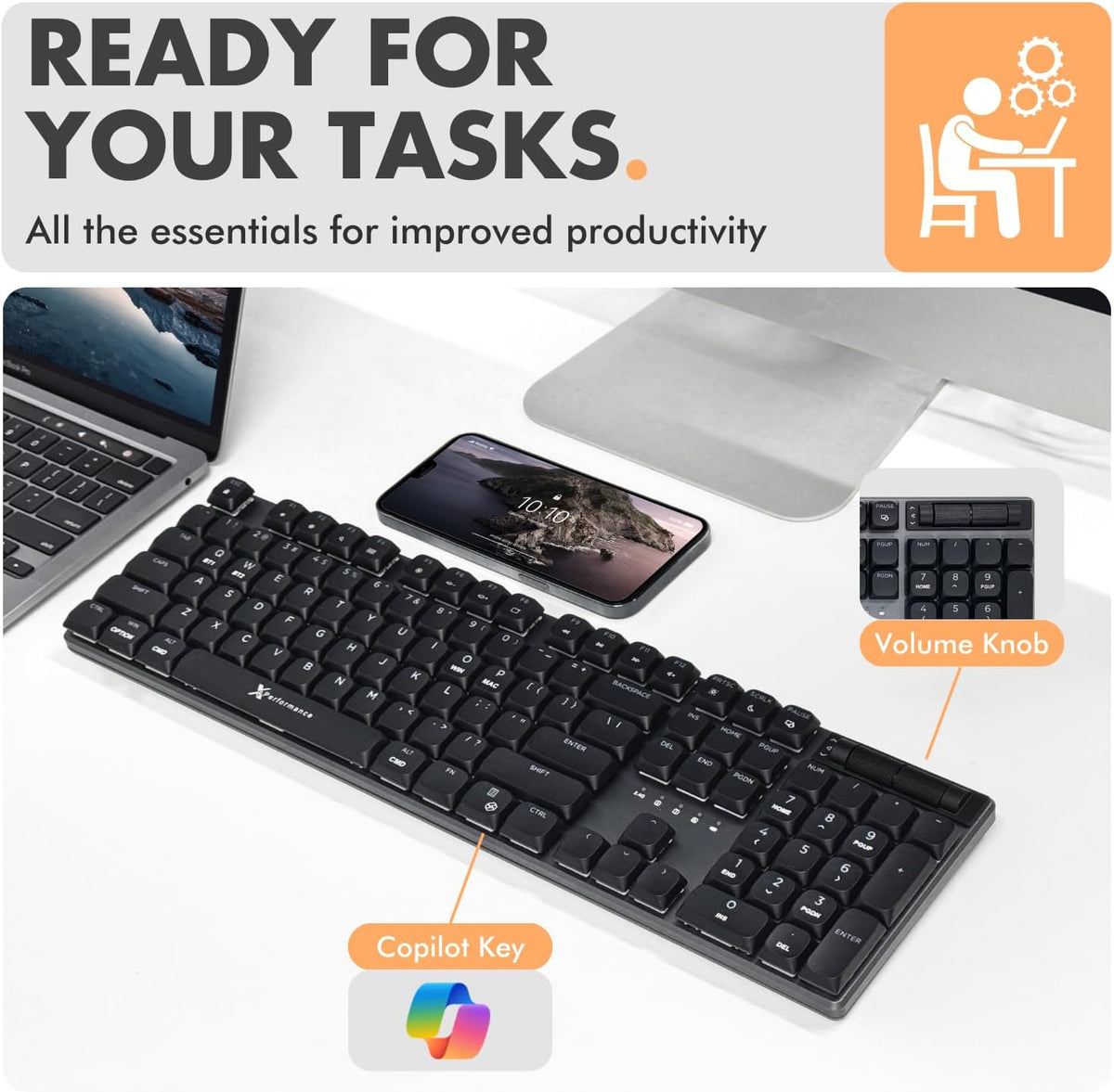 X9 Slim Mechanical Keyboard Wireless – Low Profile Red Switches, Triple Mode ...