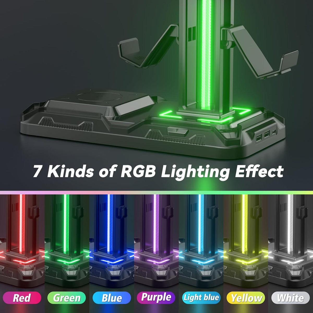 KDD Headphone & Controller Stand with Wireless Charging - Rotatable Heads...