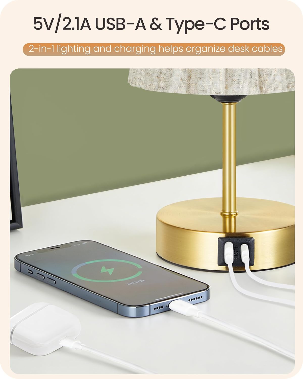 Small Bedside Table Lamp, Touch Dimmable Table Lamp with USB Ports, Nightstan...