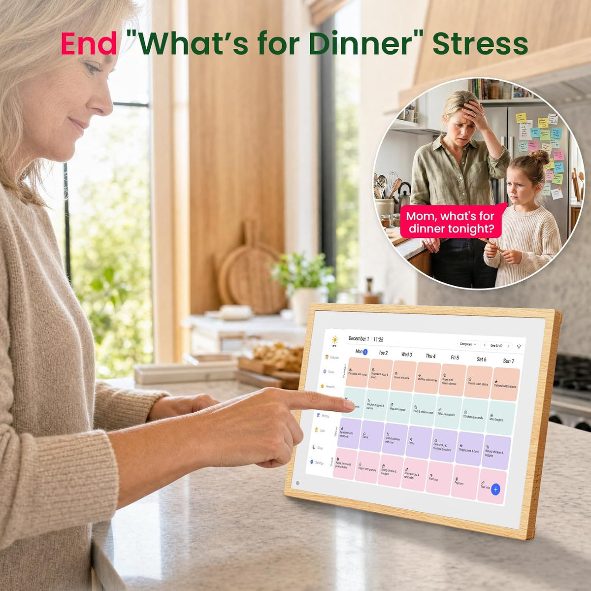 Digital Calendar 10.1 Inch Natural Wood