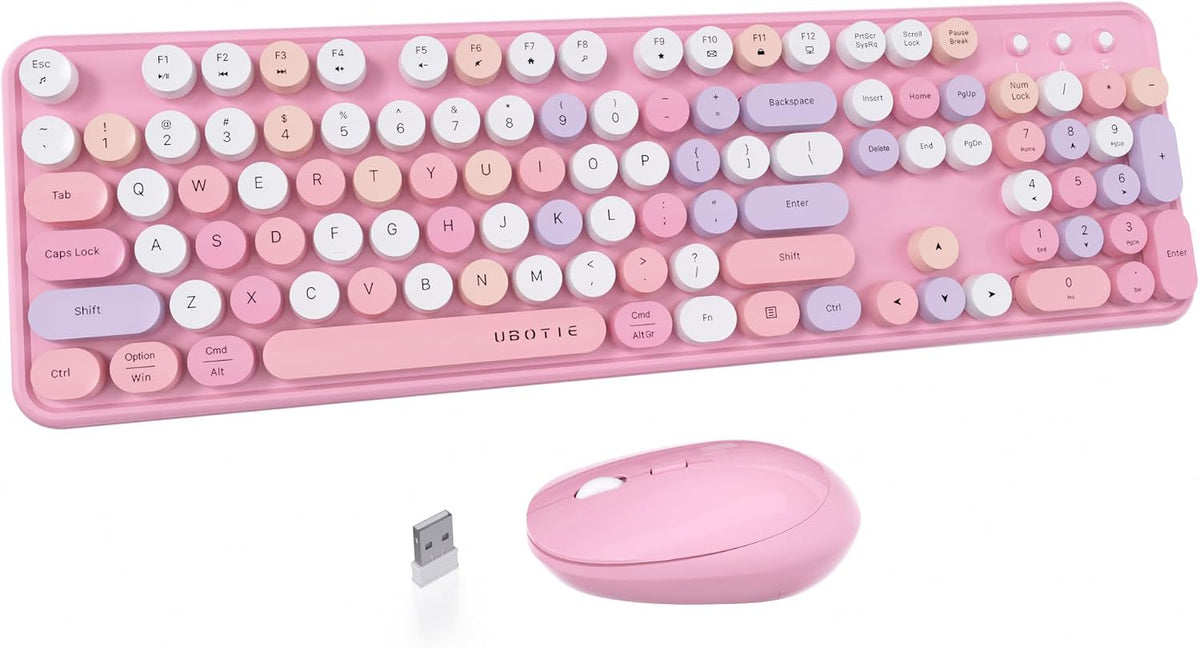 UBOTIE Colorful Wireless Keyboard and Mouse Combo (Pink-Colorful)