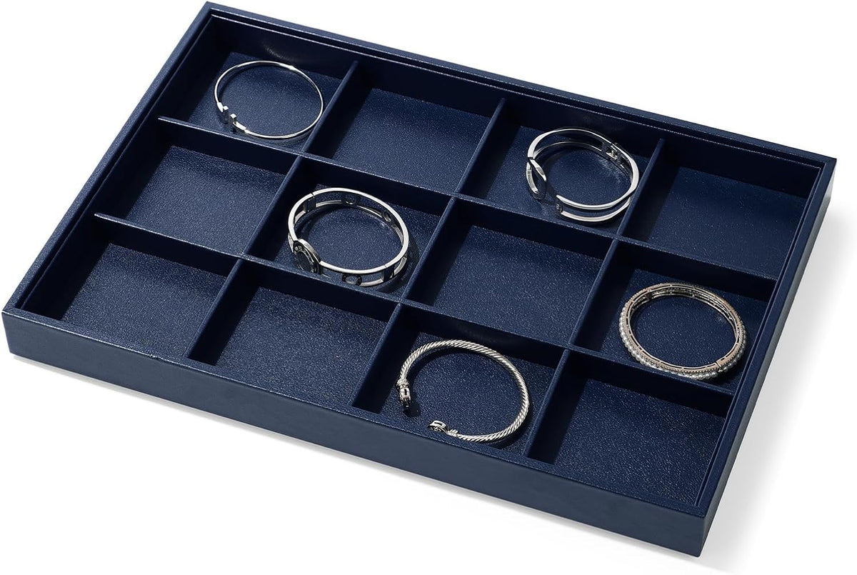 12-Grid PU Leather Jewelry Tray for Bracelet & Bangle Storage Blue