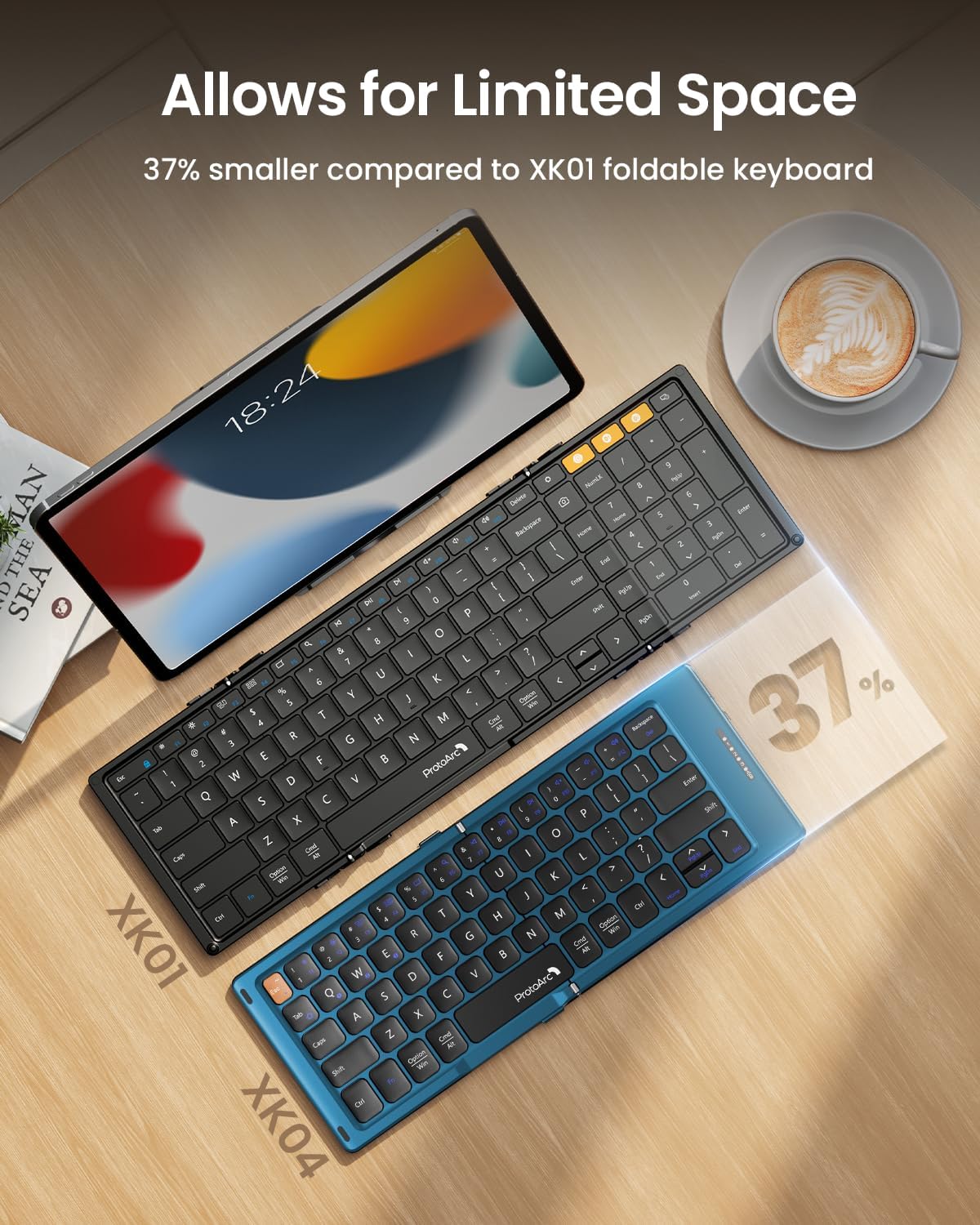 ProtoArc XK04 Foldable Compact Keyboard for Phone and Tablet, Blue