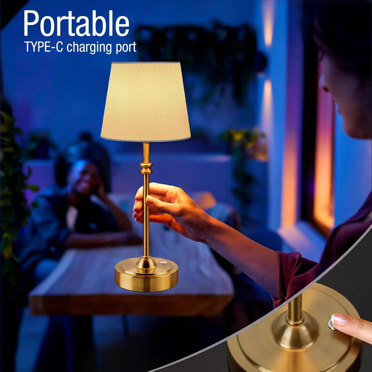 ONEWISH Cordless Lamp-Battery Operated Table lamp, 4000mAh Rechargeable, Step...