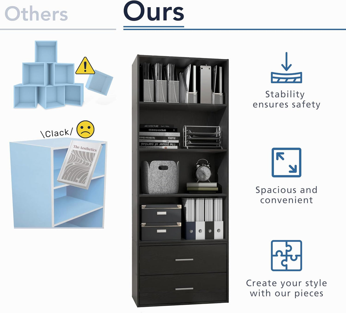 Homes: Inside + Out Apexa 2-Cube Storage Organizer Shelves, Stackable Wood Bo...