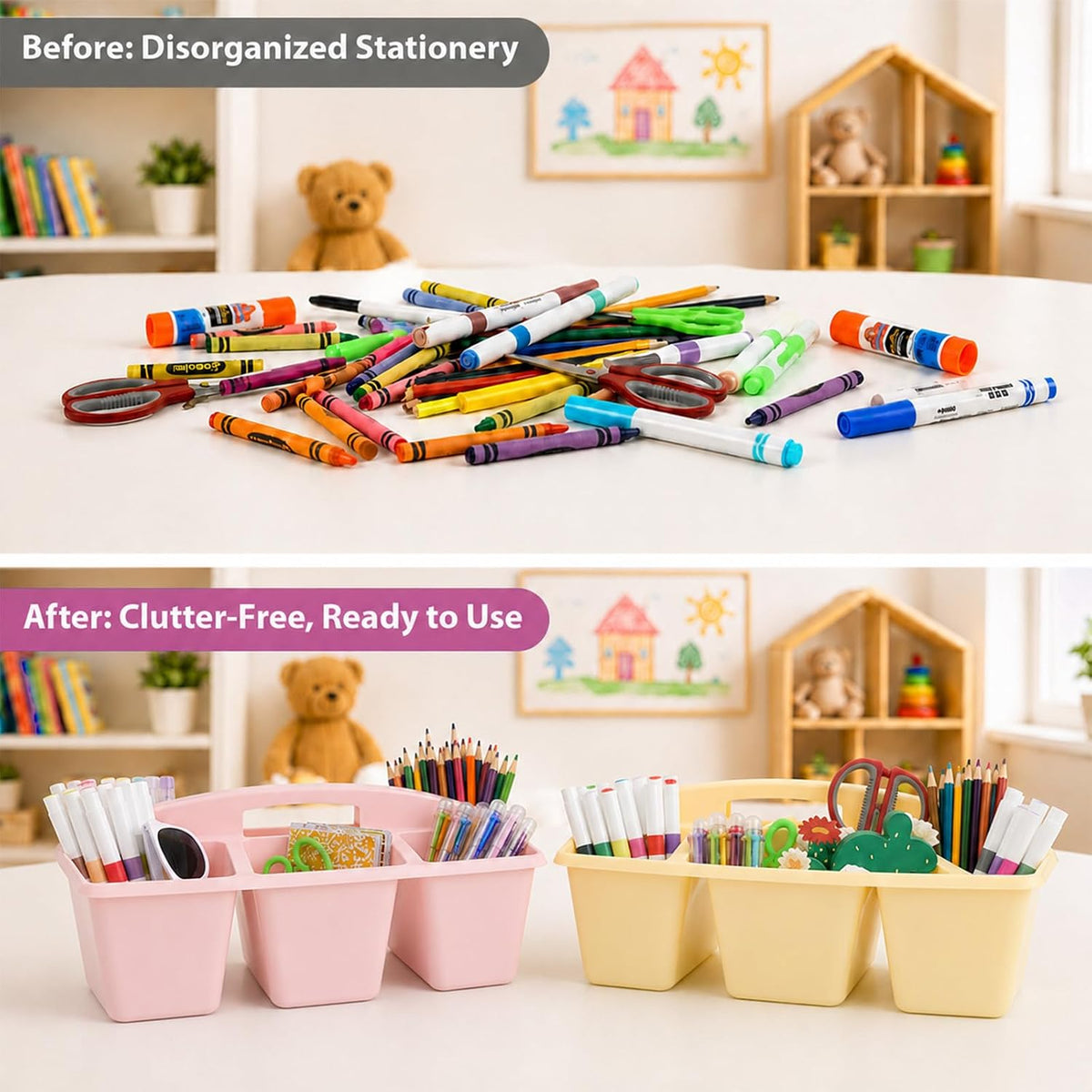 6 Pack Classroom Caddy with Handle, 6 Compartment (Pink Purple)