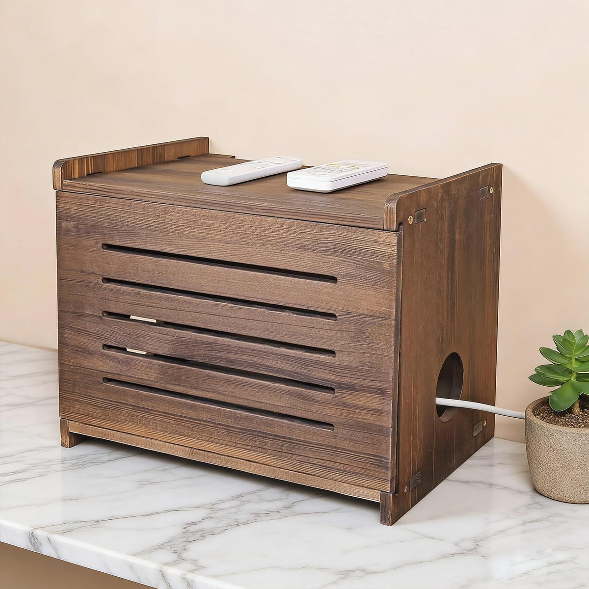 WiFi Box Hider Wood, Cable Organizer Storage Cabinet
