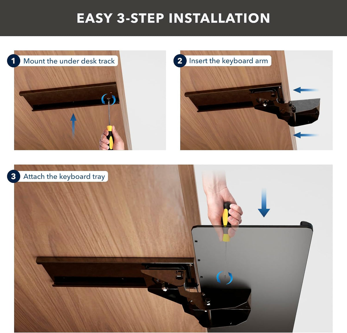 Mount-It! Under Desk Keyboard Tray with Wrist Rest, Tilt and 90 Swivel