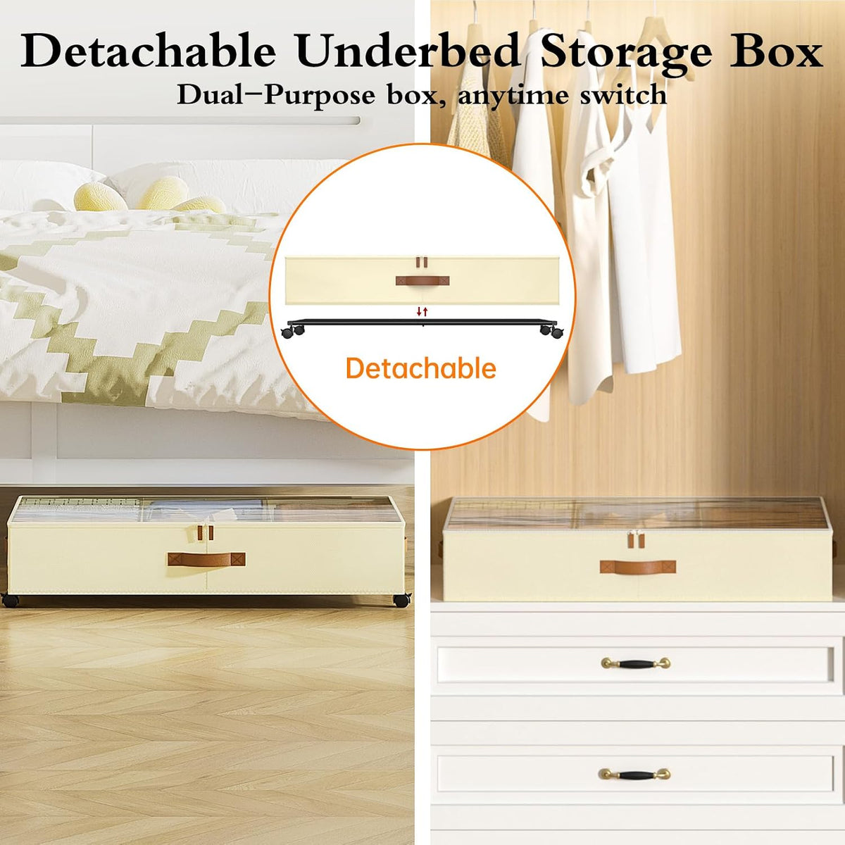 Yecaye Under Bed Storage with Wheels, 2 Pack Under Bed Storage Containers wit...