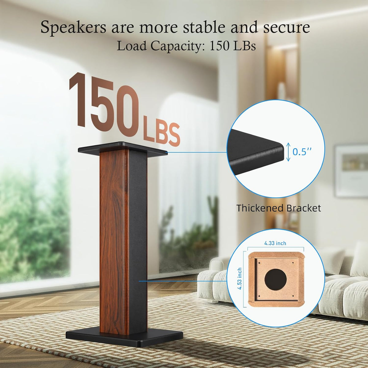 Elimavi 22.64" Universal Floor Speaker Stands, 150 lb Capacity, Brown