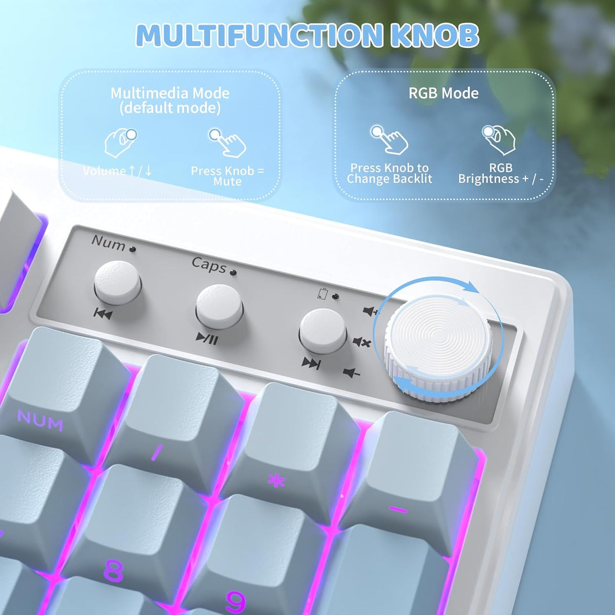 FREEWOLF K100 99 Keys Gaming Membrane Wireless Keyboard with Media Knob,Tri-M...