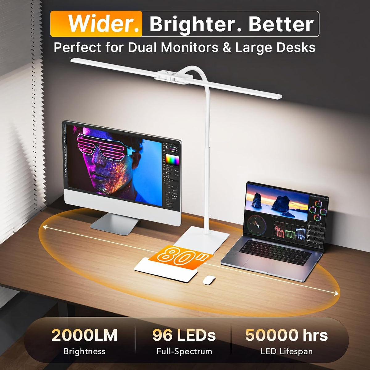 Syrinx LED Desk Lamp for Home Office, 18W 2000LM Dimmable Light, White