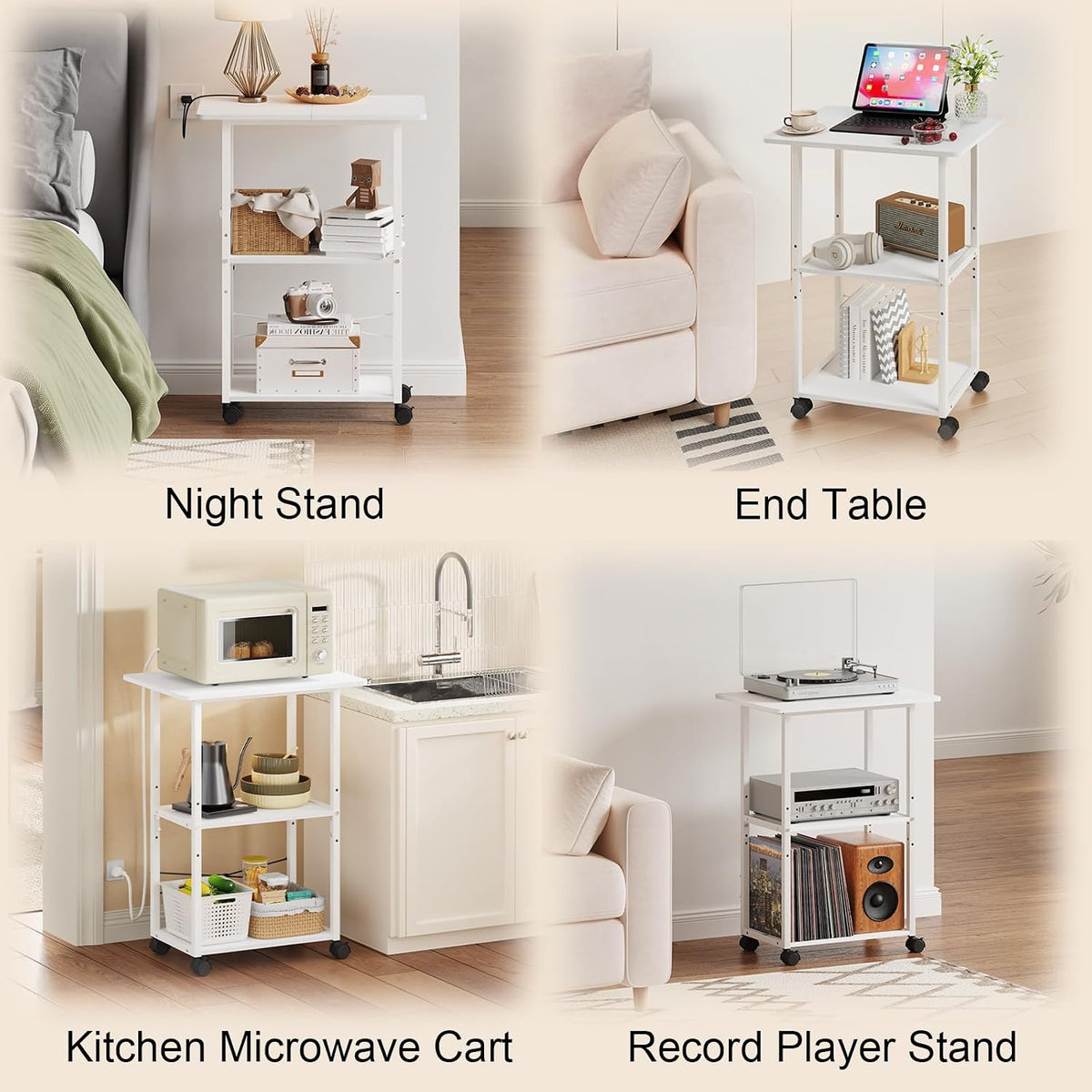 MARTY 3 Tier Large Printer Stand, Mobile Printer Table, Adjustable Shelf