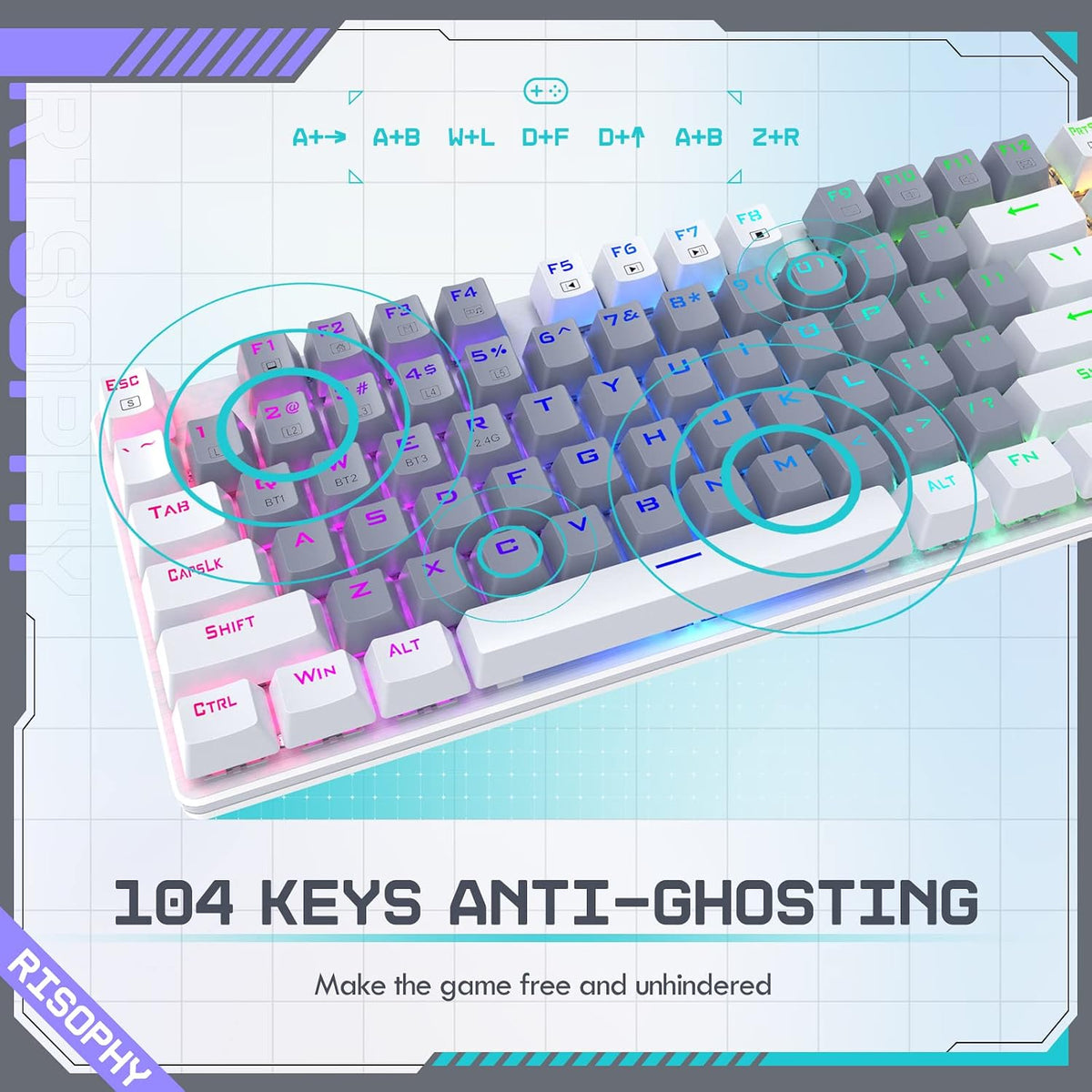 RisoPhy Wireless Mechanical Keyboard, Triple Mode 2.4G/USB-C/Bluetooth Gaming...