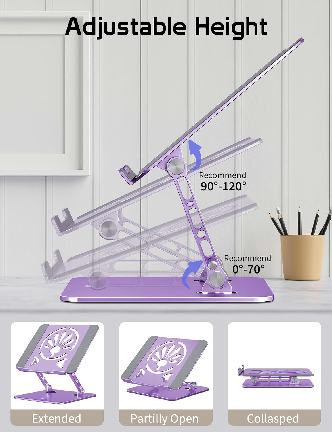 Adjustable Aluminum Laptop Stand for Desk,Ergonomic Riser, Purple