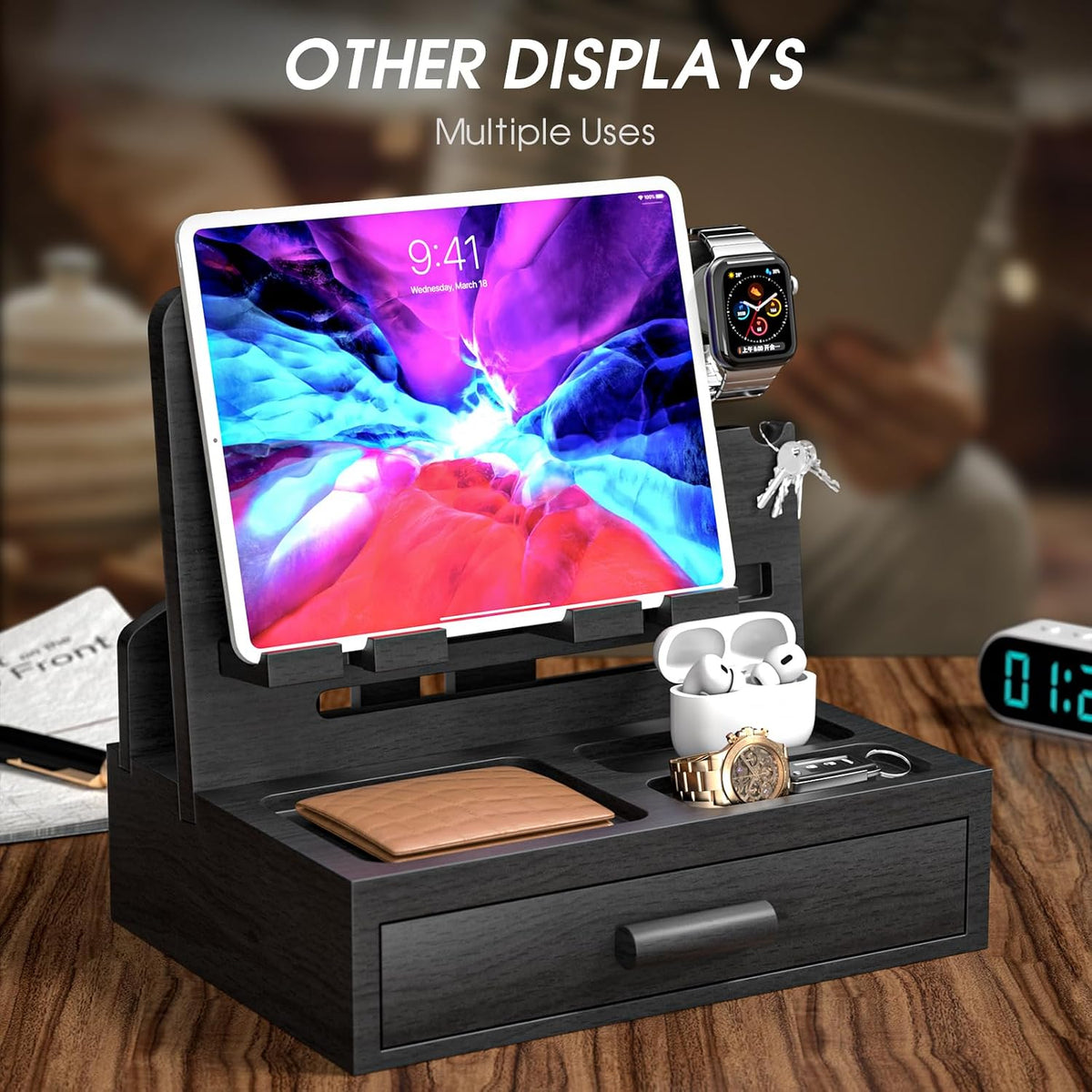 melafa365 Nightstand Organizer for Men,Phone Docking Station with Cable Manag...
