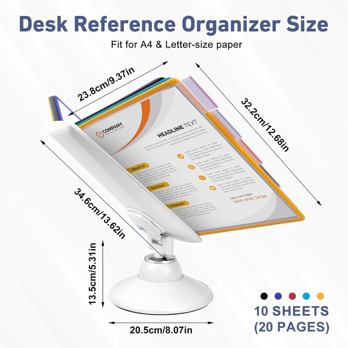 10-Pocket Desk Reference Organizer with 360° Swivel Base & 10 Double-Side...