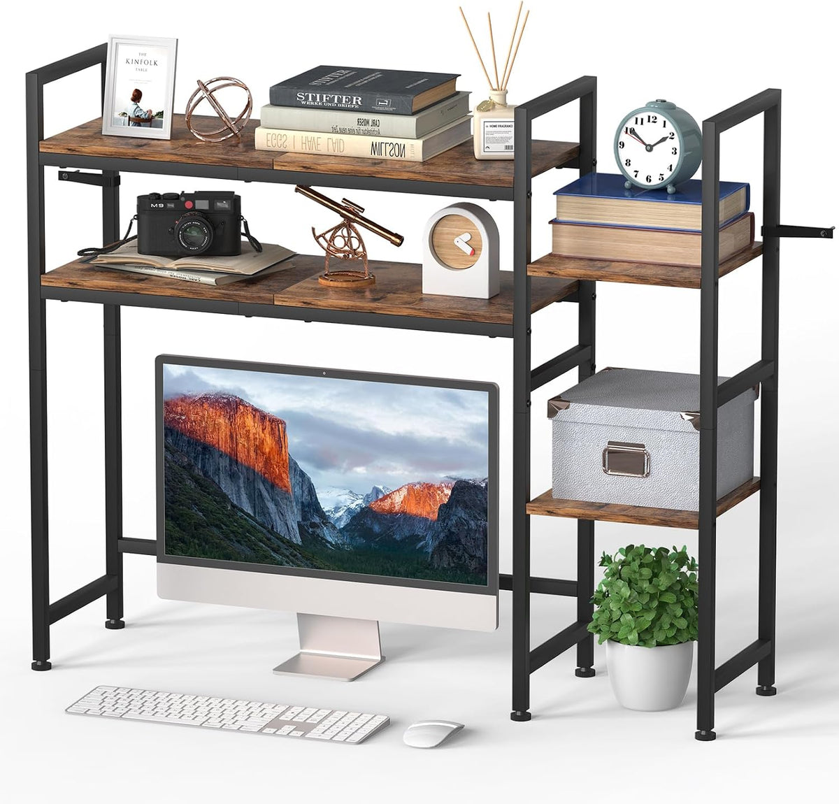 Desktop Bookshelf, 37.4" W Desk Hutch Dorm, for Home Office