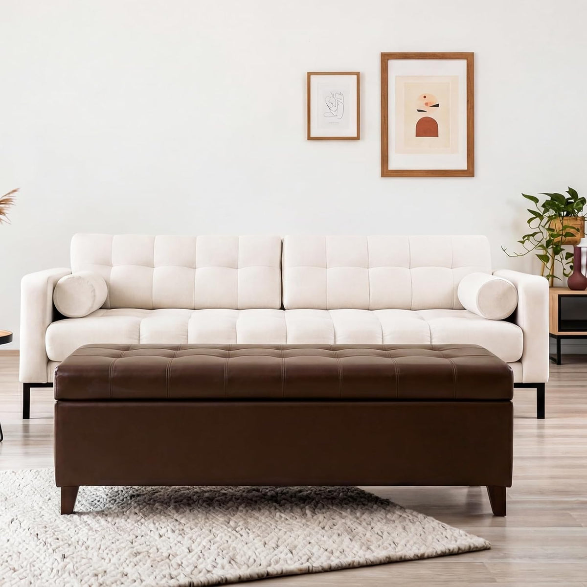 Joveco 51 Inch Storage Bench,Leather Tufted Storage Ottoman with Legs