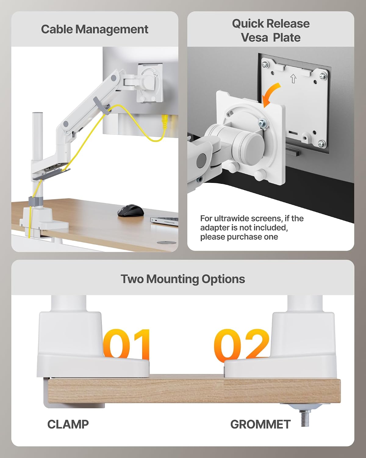 monTEK Ultrawide Monitor Arm Max 57",Height Adjustable 25.5",with U...