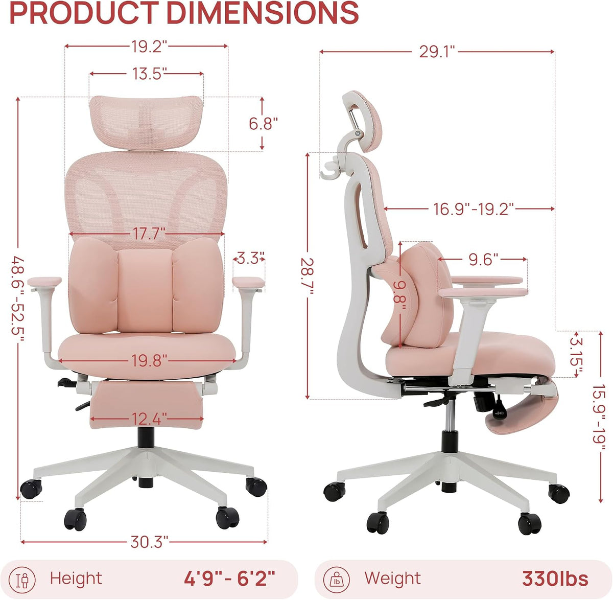 CabLady S1 High Back Ergonomic Mesh Office Chair with Footrest, 300 lbs