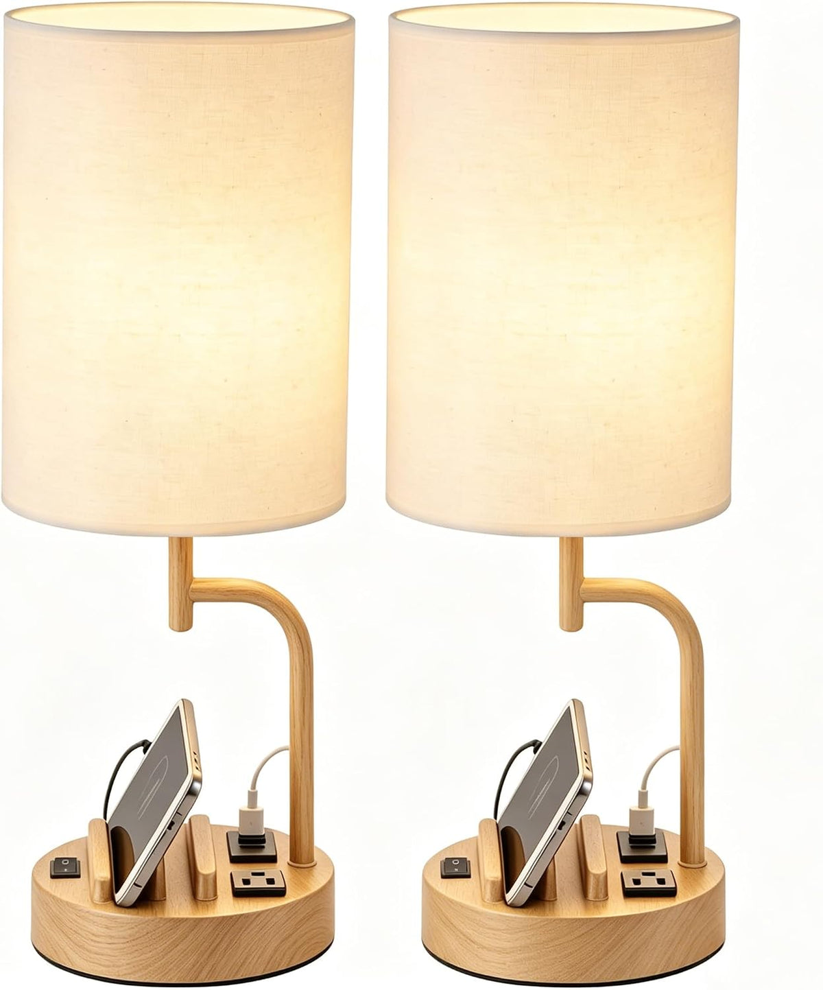 Dreamholder 2 Pack Table Lamp, Bedside Lamp with 3 USB Charging Ports & A...