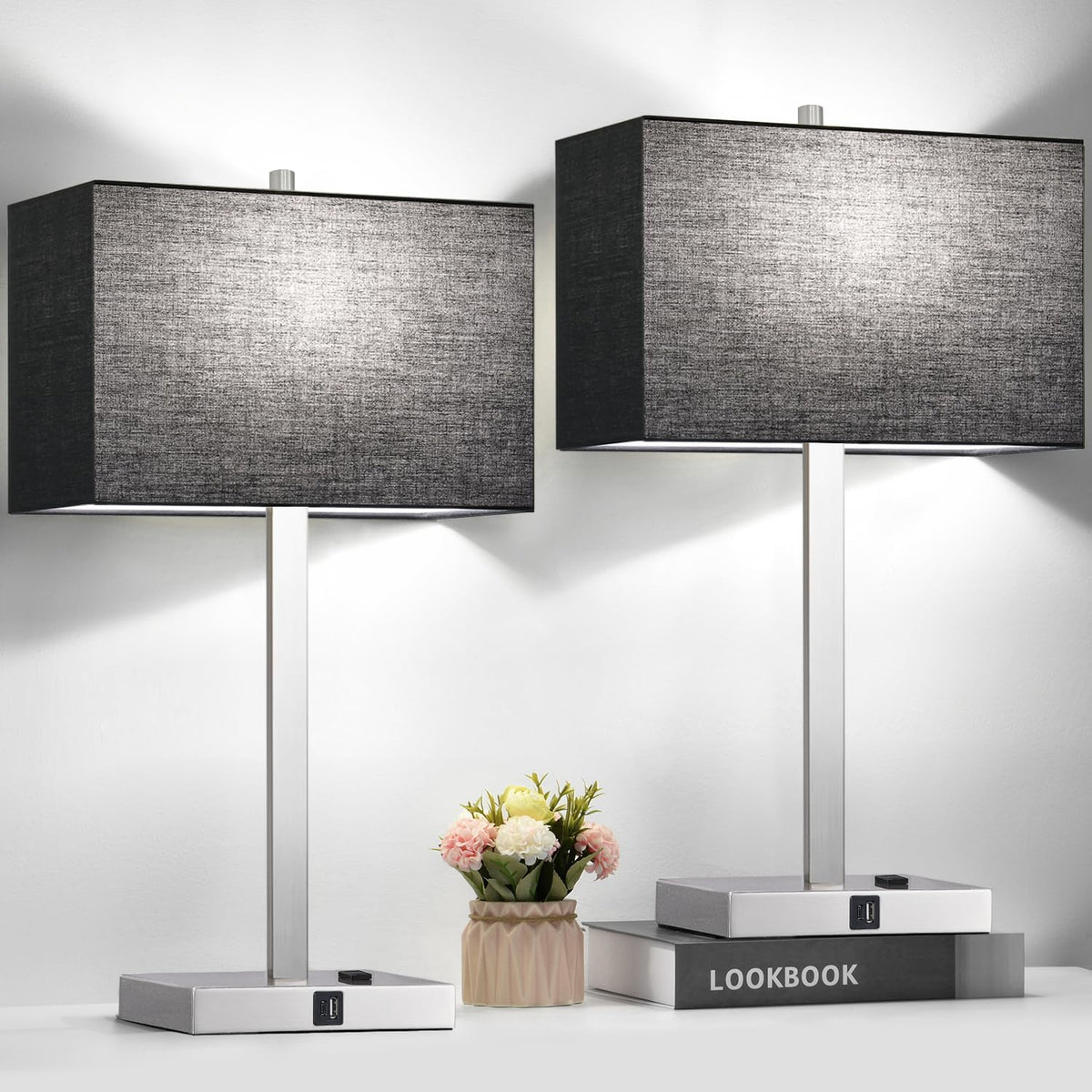21" Touch Bedside lamps with 2 USB & AC Outlets, 3-Way Dimmable Beds...