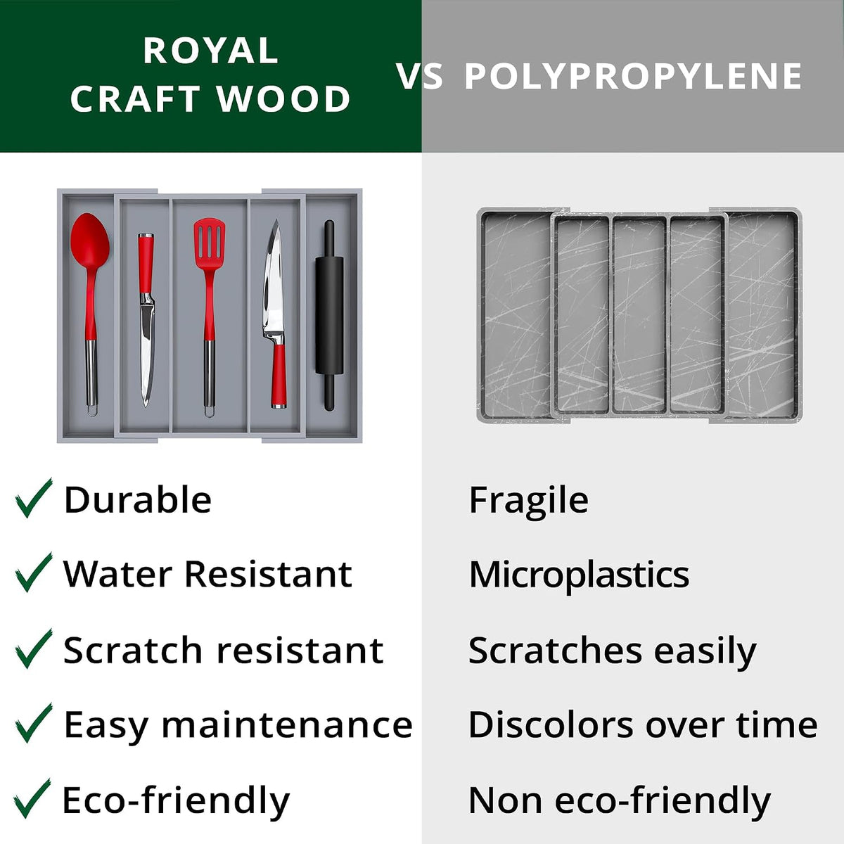 ROYAL CRAFT WOOD Luxury Bamboo Kitchen Drawer Organizer - Silverware Organize...