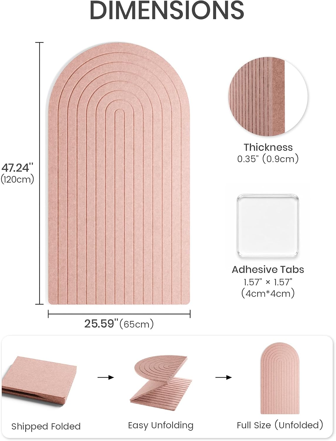 Large Arched Felt Bulletin Board 47.2''×25.5'', Pink