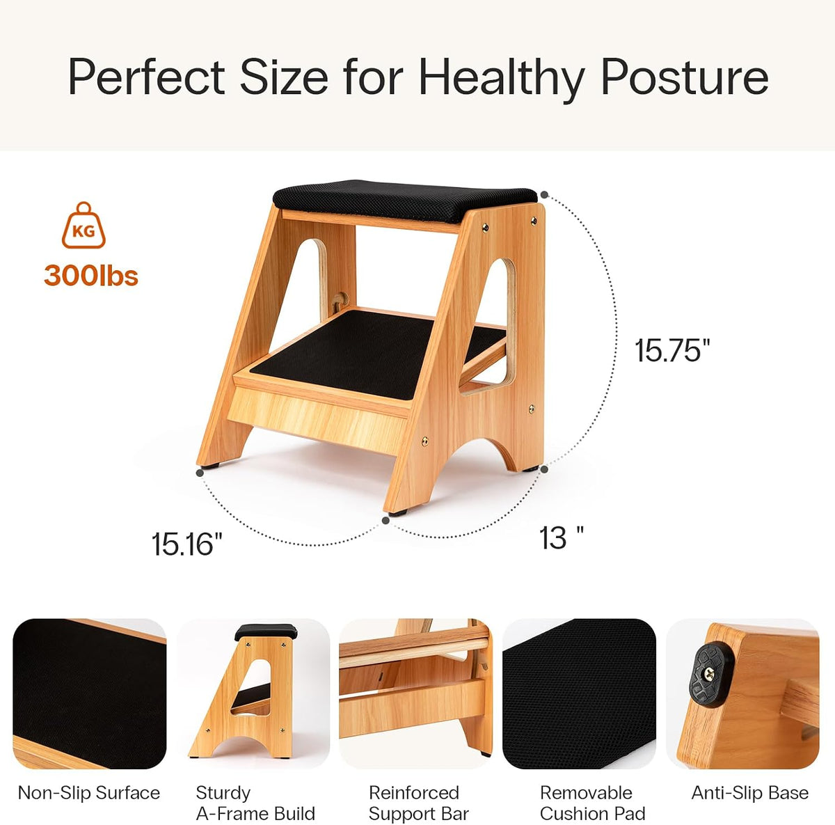StrongTek Under Desk Foot Stool, 4 Heights, Removable Cushion, 300 lb