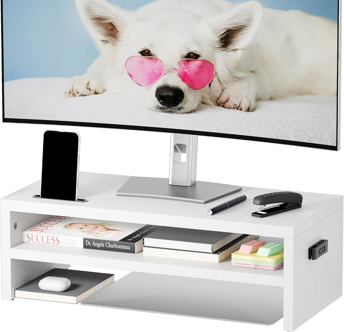 BONTEC Wood Monitor Stand Riser, 2-Tier Desktop Organizer