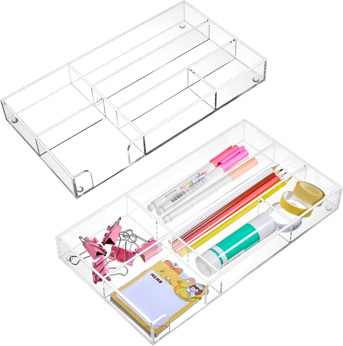 Briwooody 2 Pcs Acrylic Drawer Organizer, 11 x 6 x 1.38'', 6 Compartm...