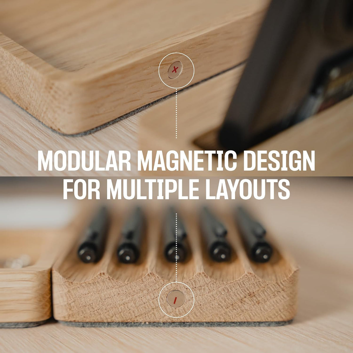COREMINDED Modular Office Desk Organizer Tray Set - Solid Wood Desk Tray with...