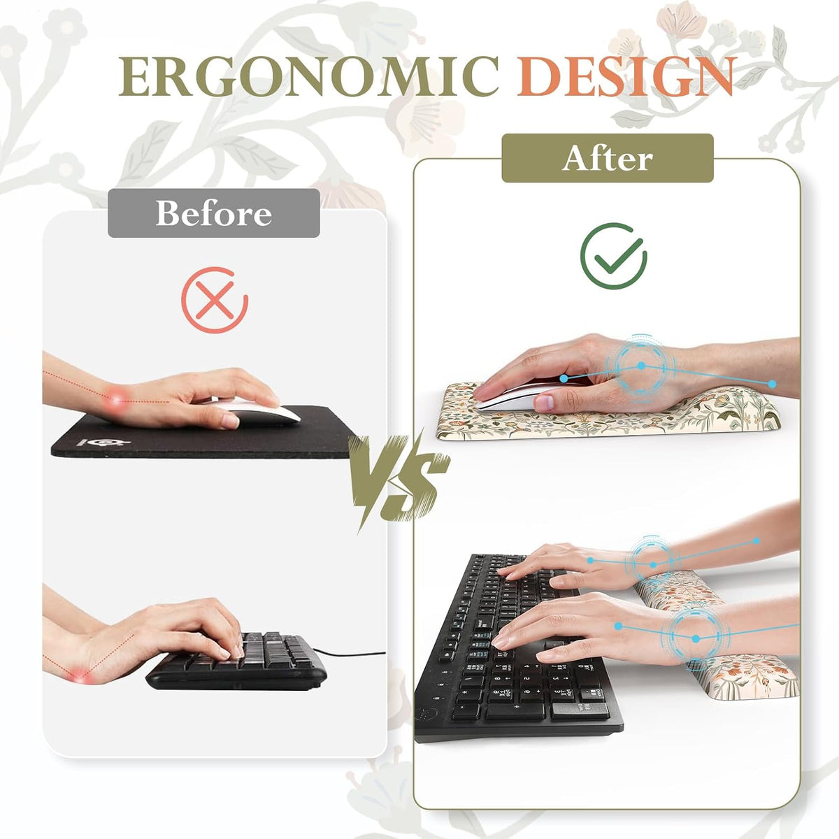 iCasso Mouse Pad with Wrist Rest,Ergonomic Large Desk Mat Set, Beige