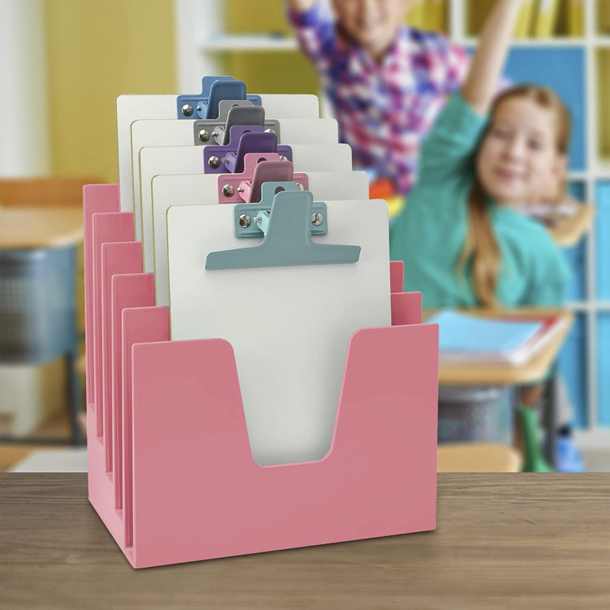 Acrimet 5 Section Incline File Sorter Organizer, Desktop Mail Holder, Pink