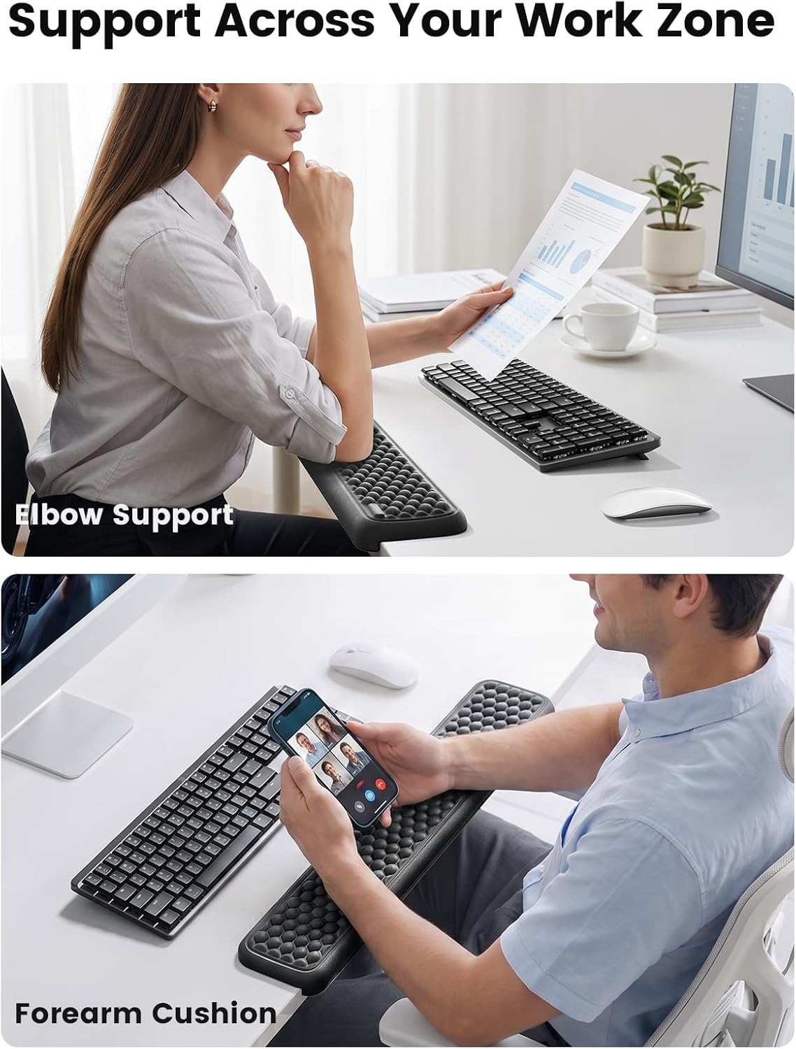Vaydeer Ergonomic Full-Length L-Shaped Elbow Rest Pad, Desk Edge Pad, Blue