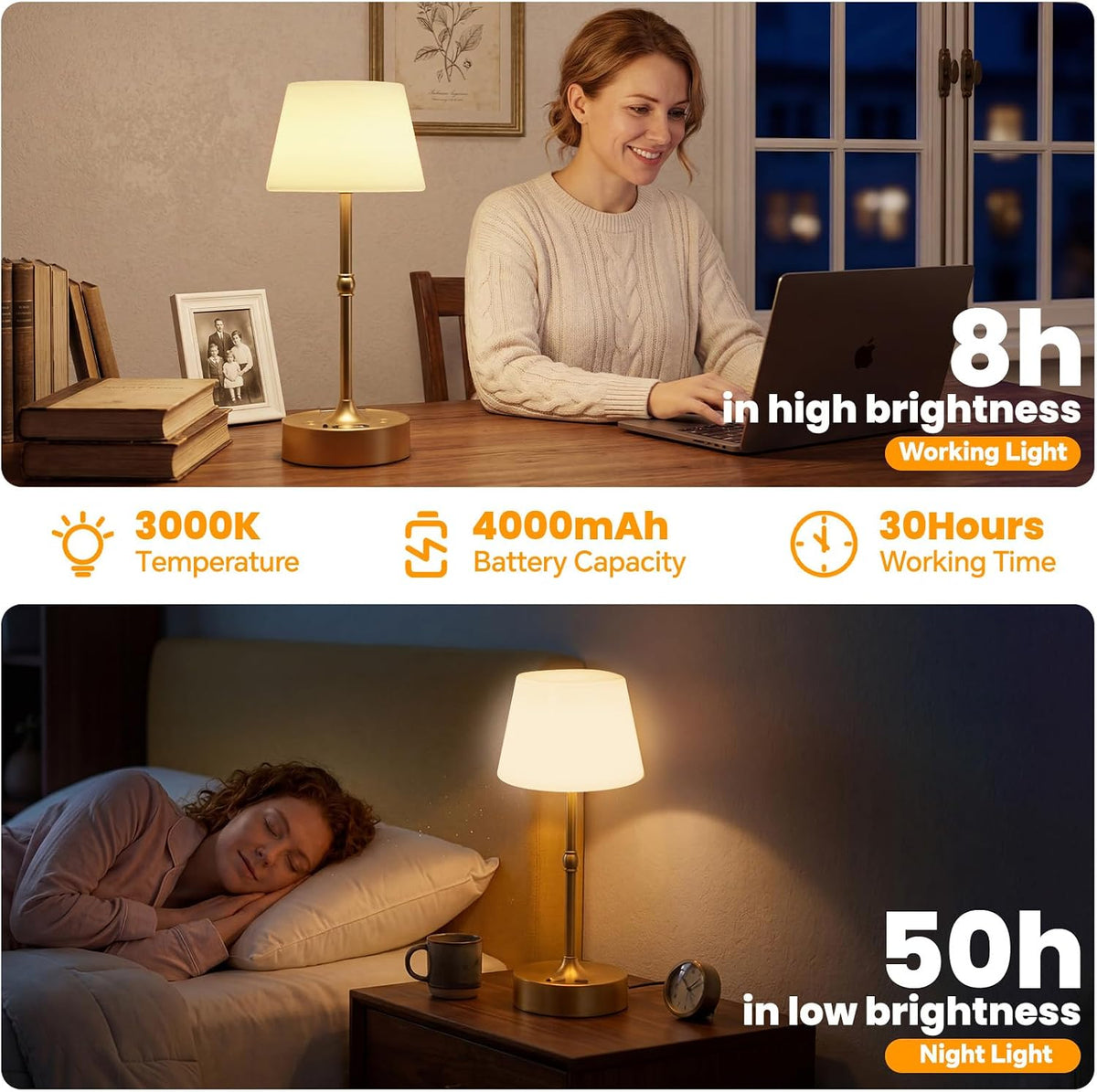 Rechargeable Cordless Table Lamp with Touch Control Stepless Dimming