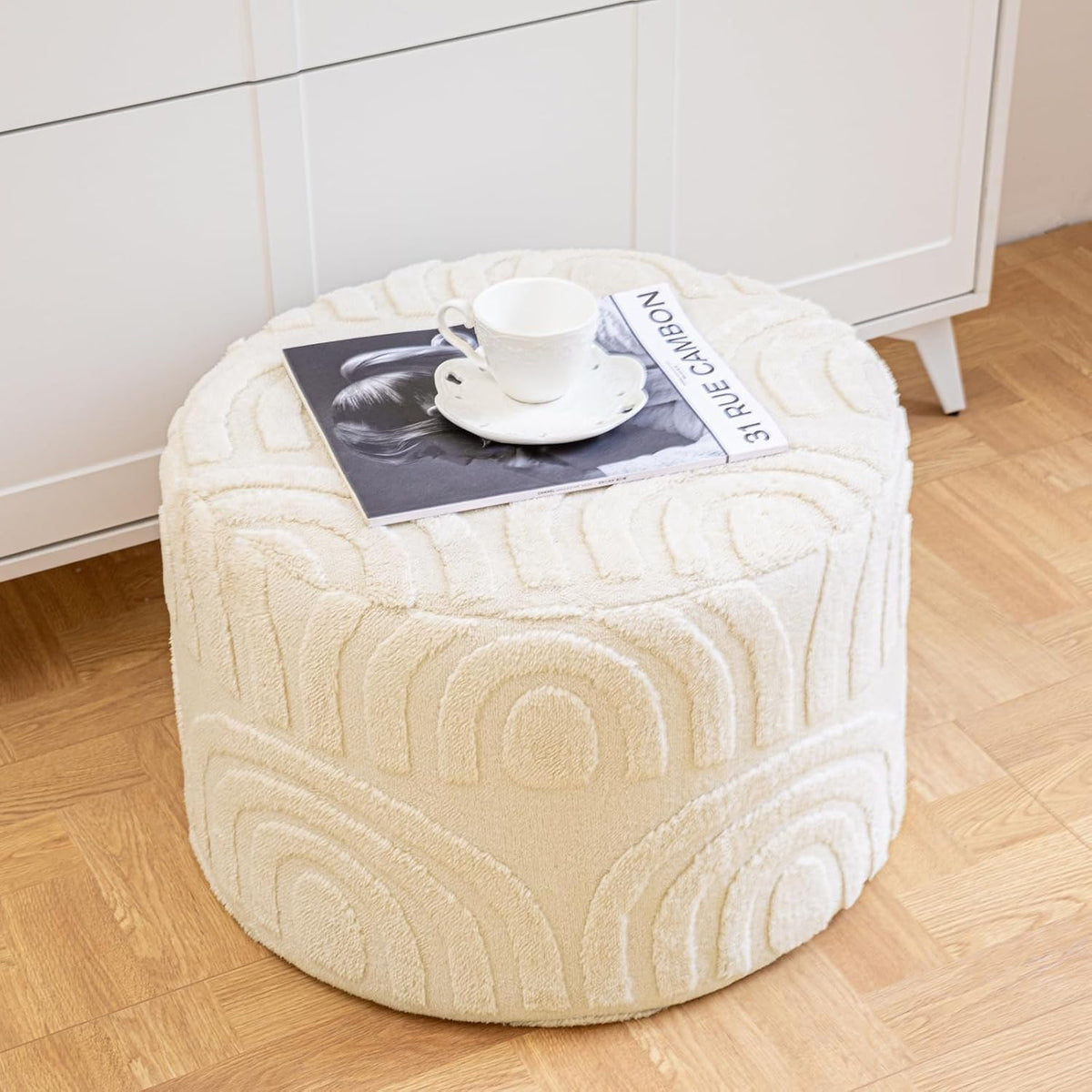 Asuprui Plush Fabric Ottoman Footrest,Foot Stool,20"x14", Linen