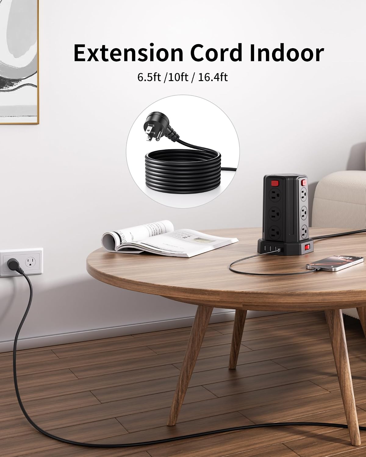 Power Strip 6.5 Ft Extension Cord with 12 AC Multiple Outlets 4 USB (1 USB C)...