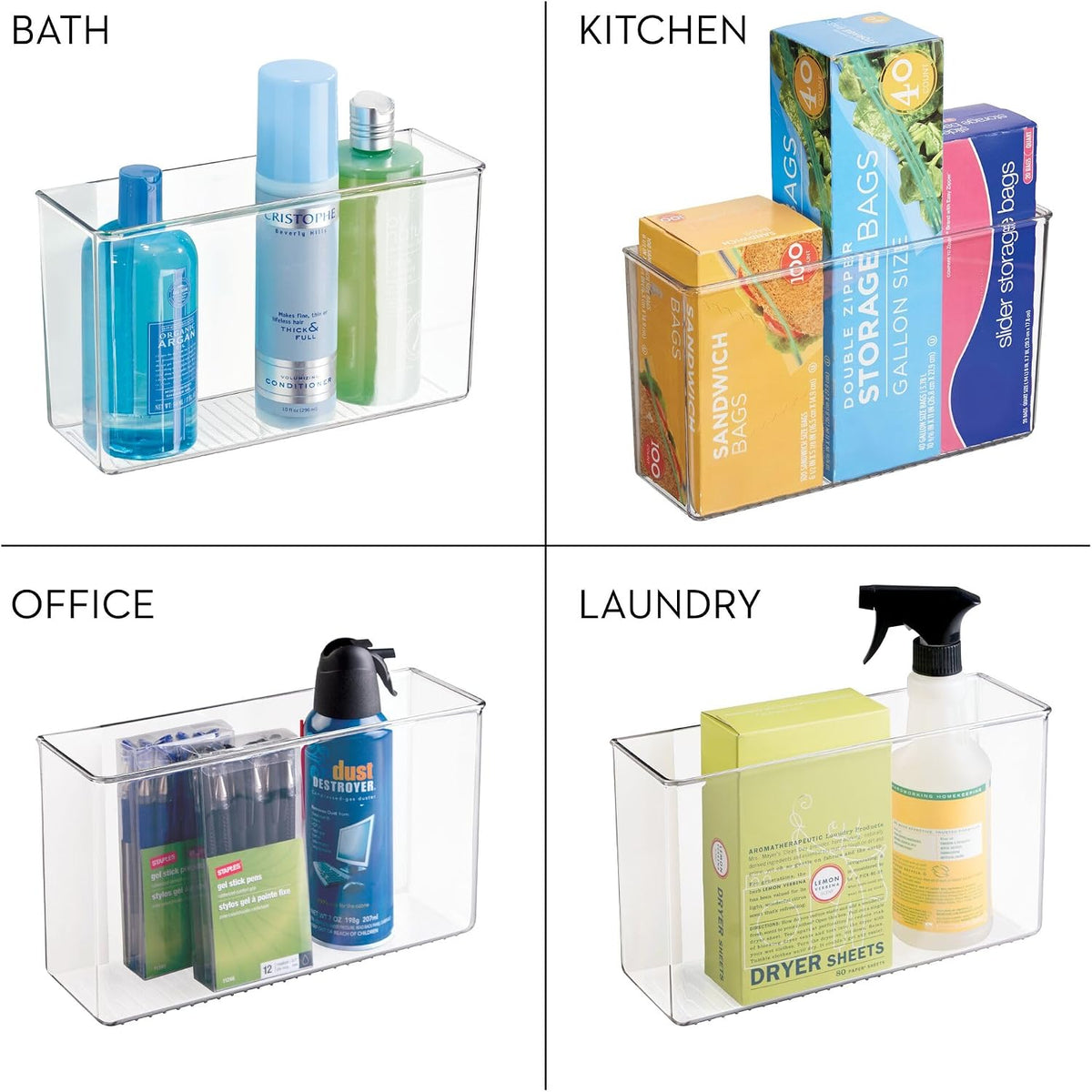 iDesign Adhesive Organizer Bin, Set of 2, Clear