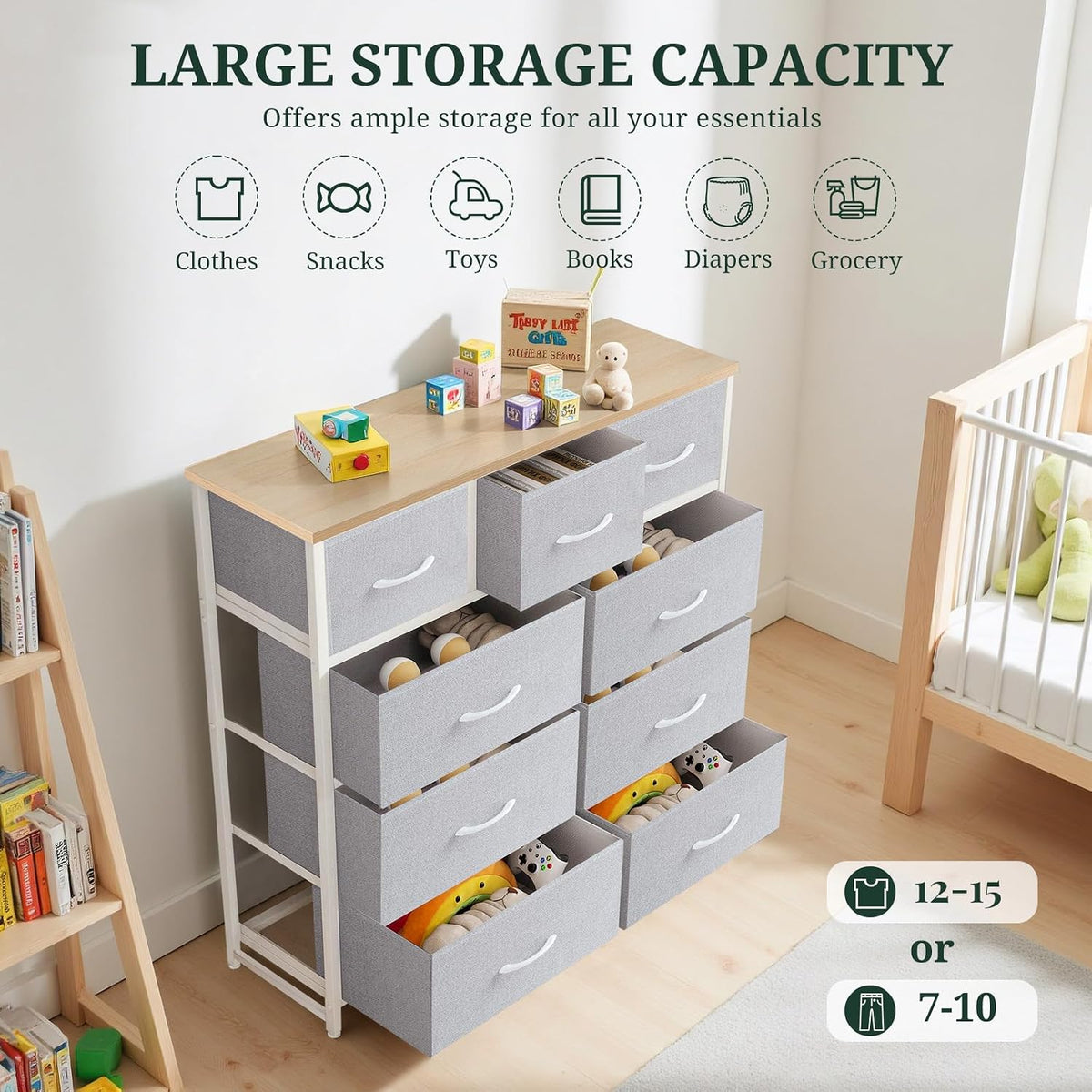 9-Drawer Dresser for Bedroom, Anti-Tip Tall Storage Organizer