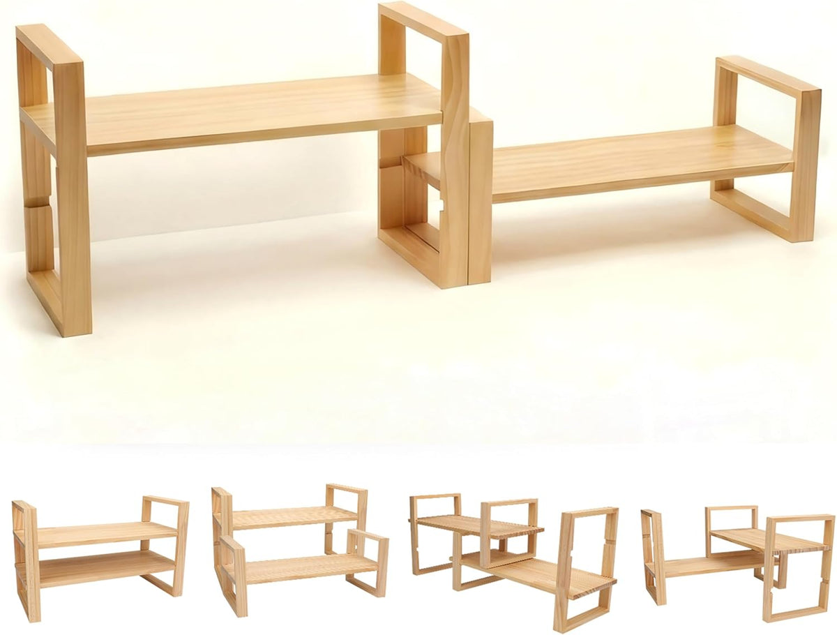 Desk Shelf, 100% Solid Wood Adjustable Desktop Bookshelf, No Tools or Nails R...