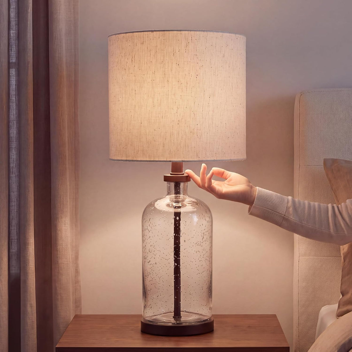 Signature Design by Ashley Bandile Seeded Glass Bedside Table Lamp, Bronze