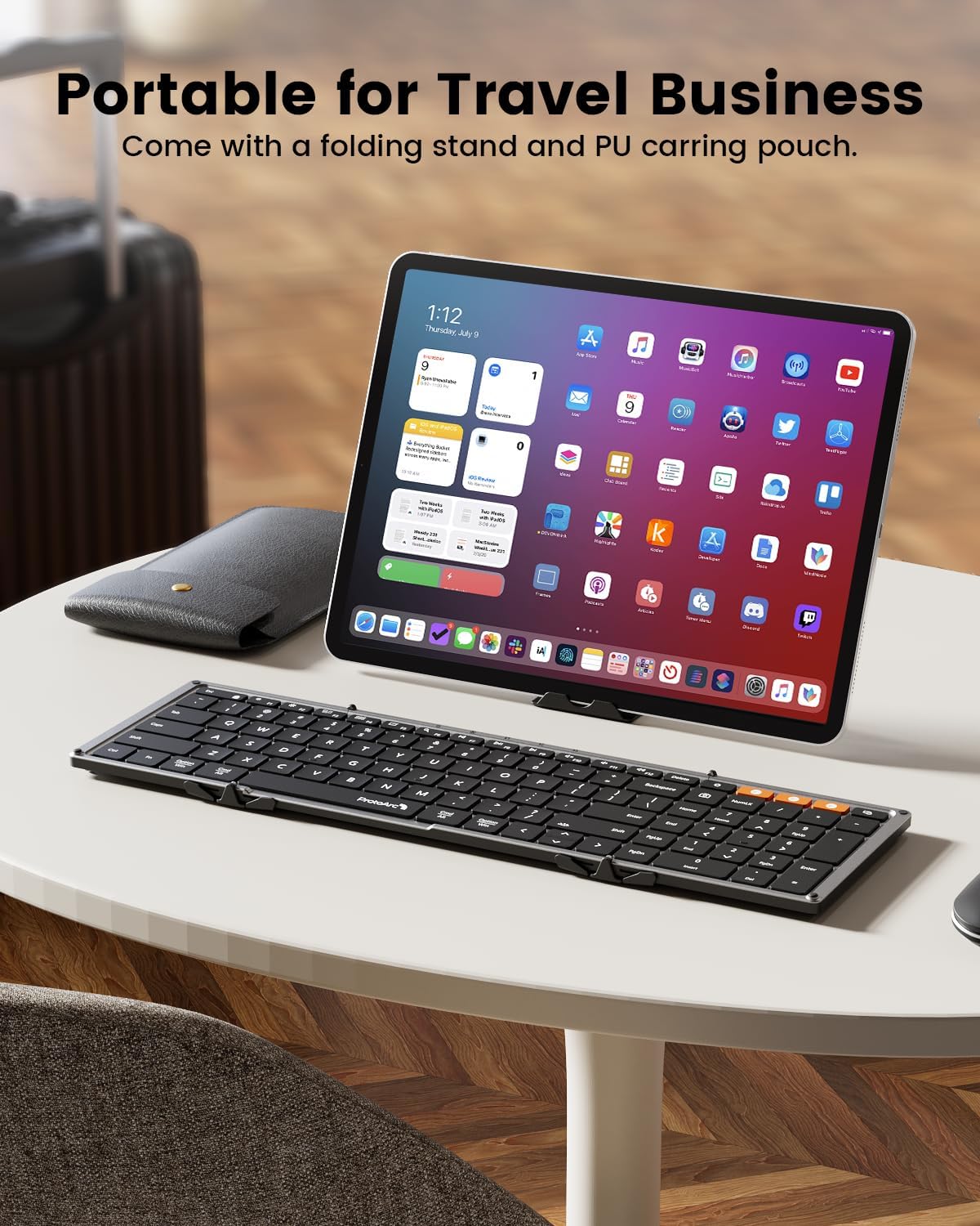 ProtoArc XK01 Plus Backlit Foldable Keyboard, 105-Key Full-Size, Gray