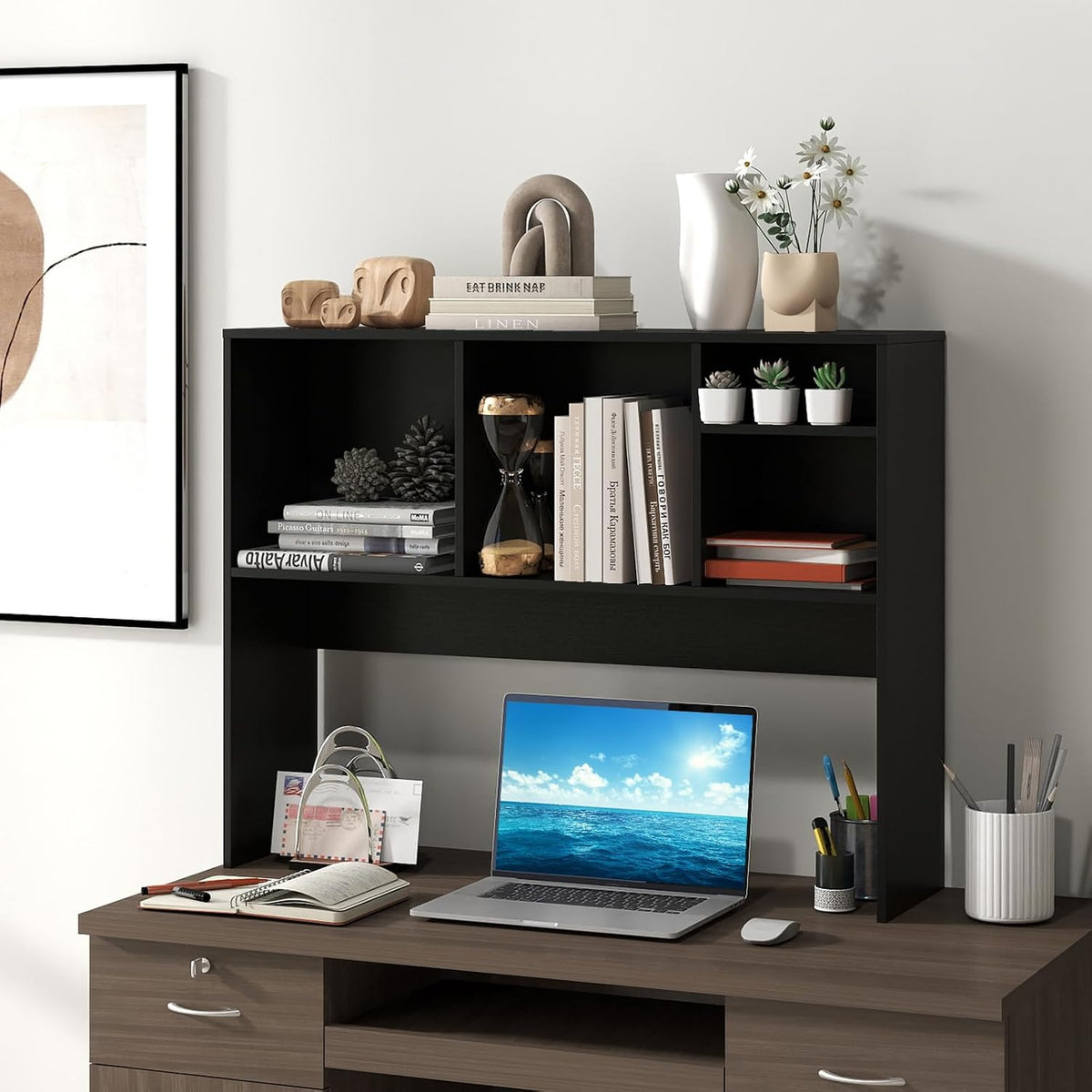 GIANTEX Desktop Bookshelf, Countertop Storage Hutch with 4 Shelves for Comput...