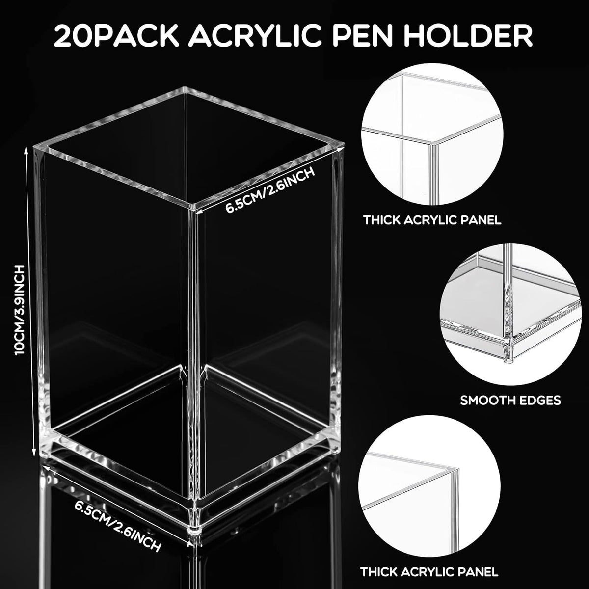 Crtiin 20 Pcs Acrylic Pen Holder Pencil Cup Desk Organizer, Clear